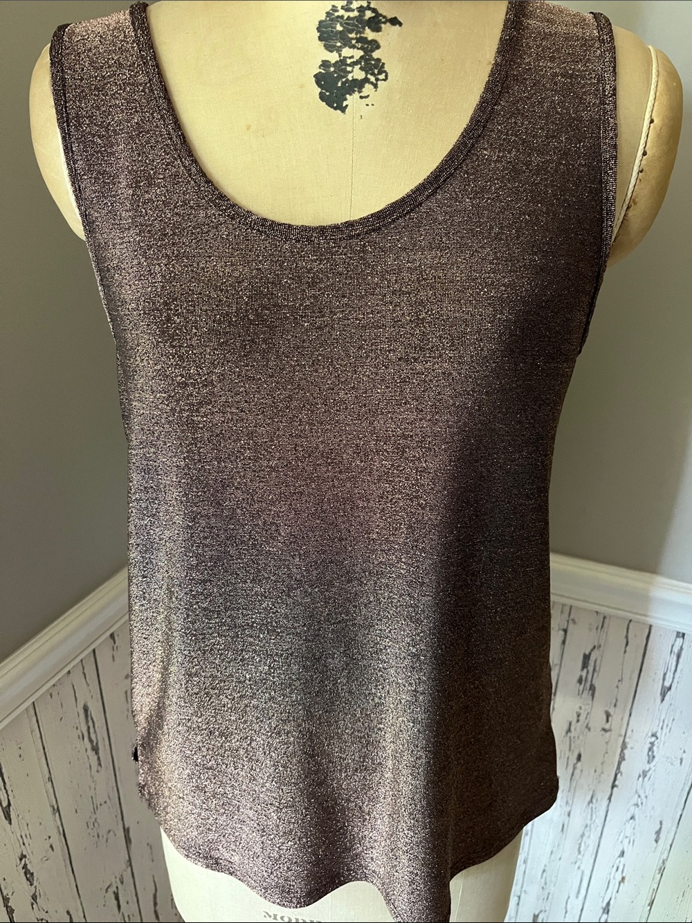 Origami sz L Shimmery Copper Brown Metallic Scoop Neck Tank Top